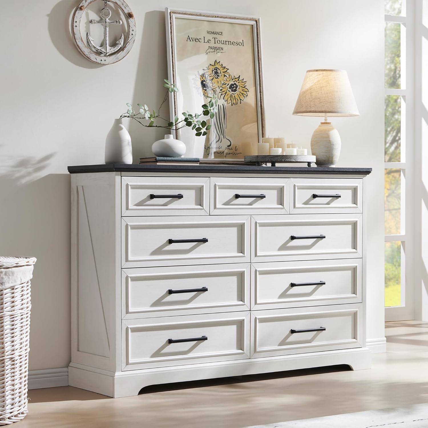 ACCOHOHO Farmhouse 9 Drawer Dresser for Bedroom, 36 Inch Tall Modern Dresser TV Stand with - B0D45X4QDC
