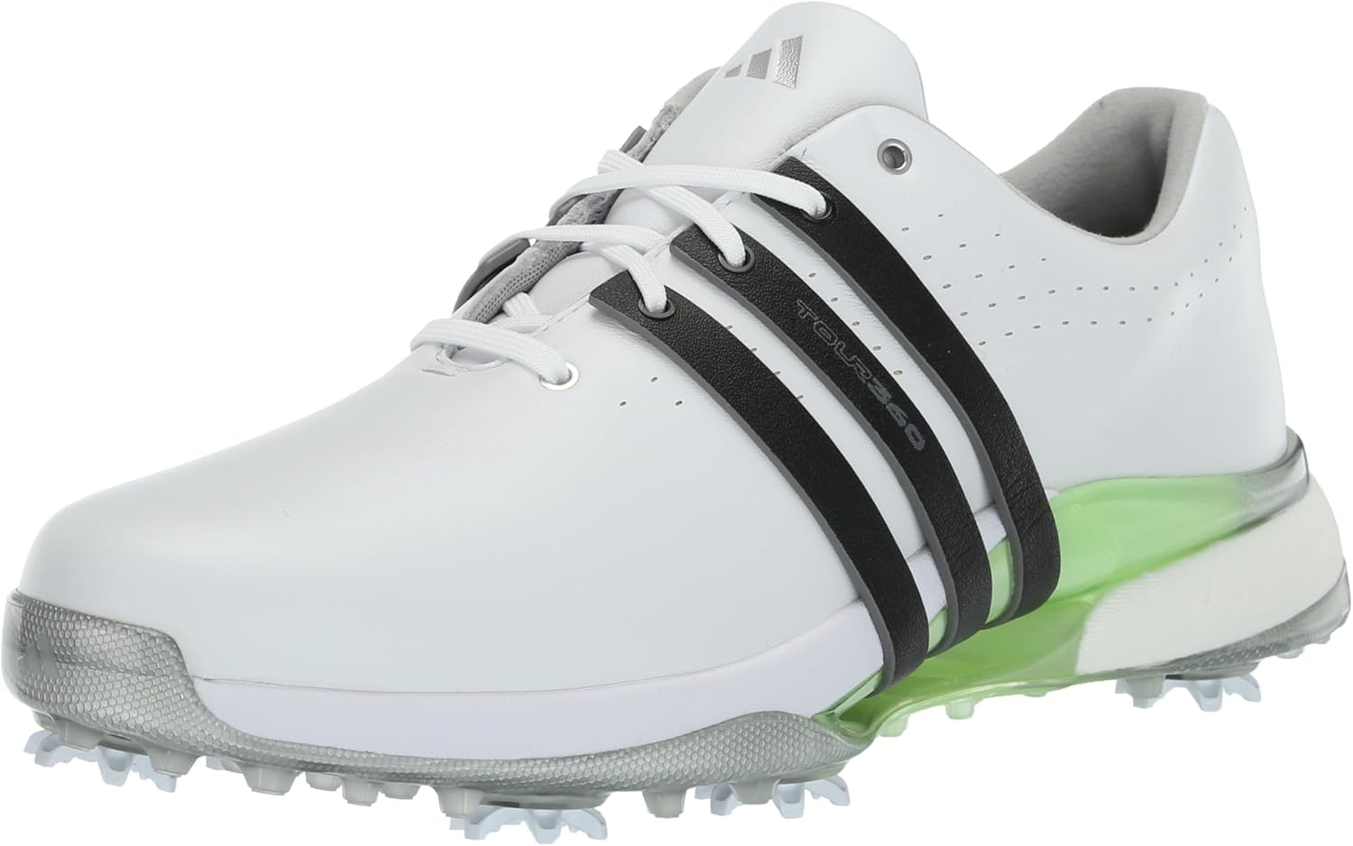 adidas Men's Tour360 24 Golf Shoes, Footwear White/Core Black/Green Spark, 8 Wide - B0C66WPCSY