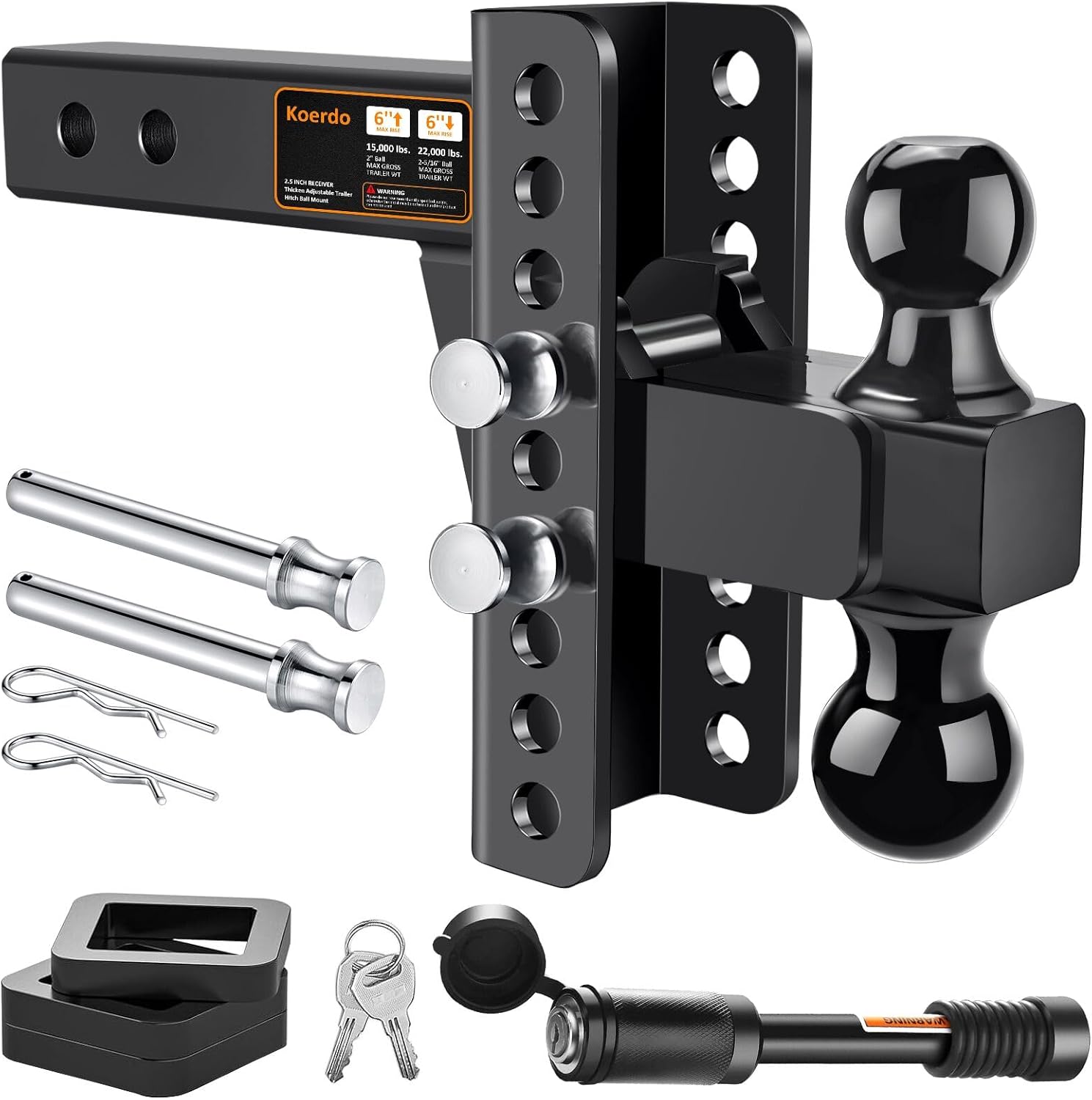 Adjustable Trailer Hitch -Drop Hitch-Tow Hitch with 2.5 inch Receiver-6inch Drop/Rise, 2" & 2-5/16" - B0D1BFC9BC