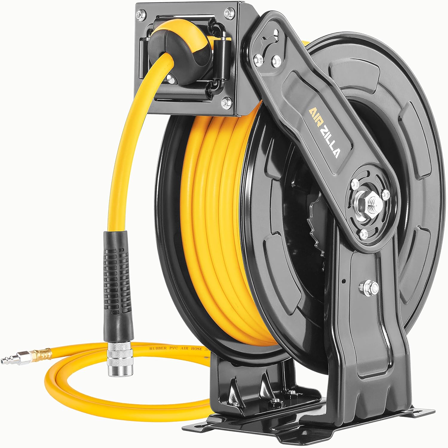 AIRZILLA Premium Steel Retractable Air Hose Reel With Dual Arm, 3/8"x50Ft Hybrid Polymer Hose, Heavy - B0BJKM7XVH