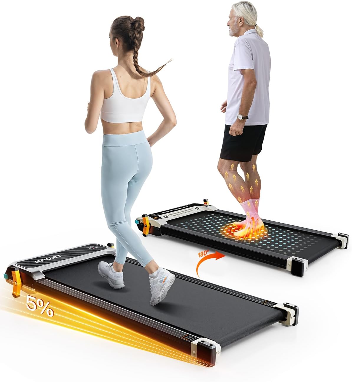 AKLUER Walking Pad with Incline, Under Desk Treadmill, 2 in 1 Foot Massage Treadmill for - B0CZ6Y1H42
