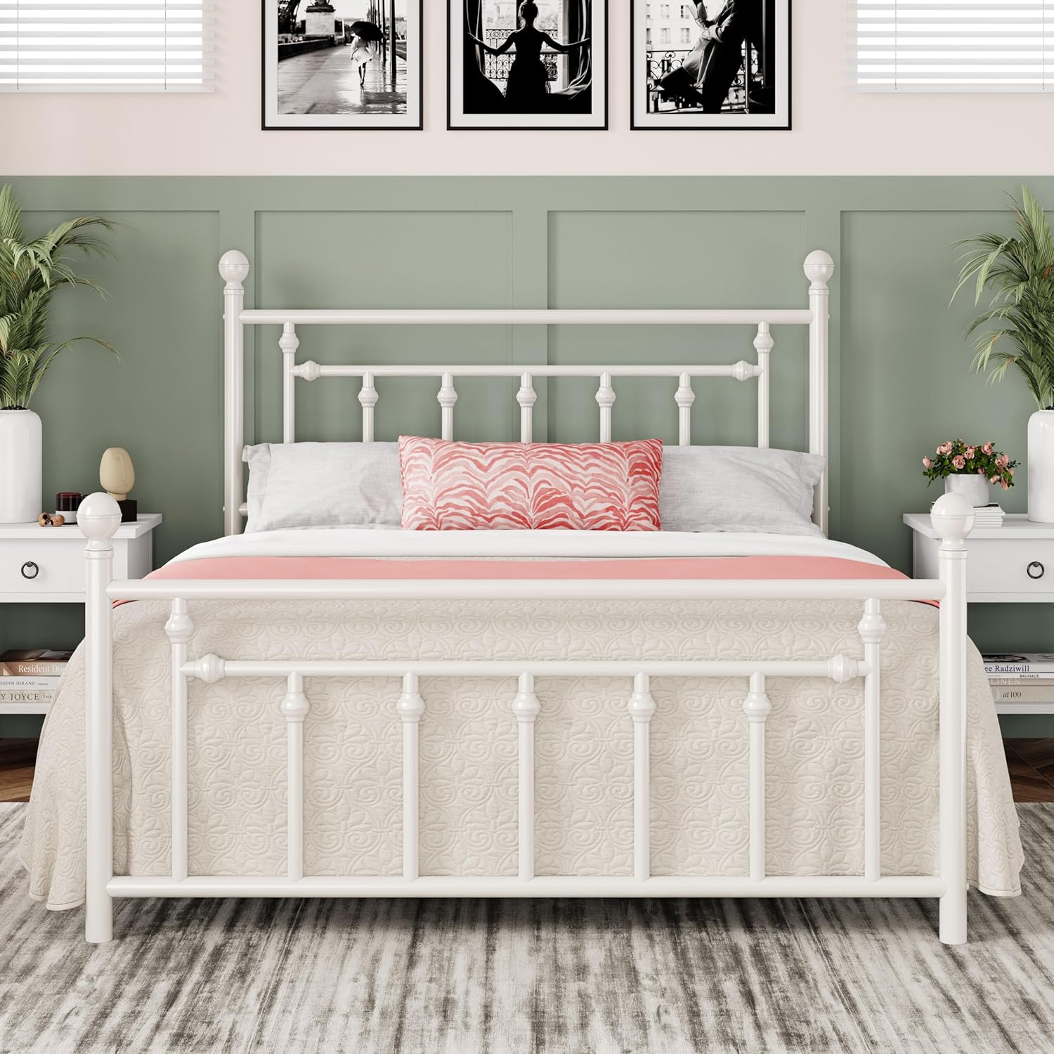 Allewie 14 Inch Full Size Metal Platform Bed Frame with Victorian Vintage Headboard and Footboard/Ma - B0BPSLYXLR