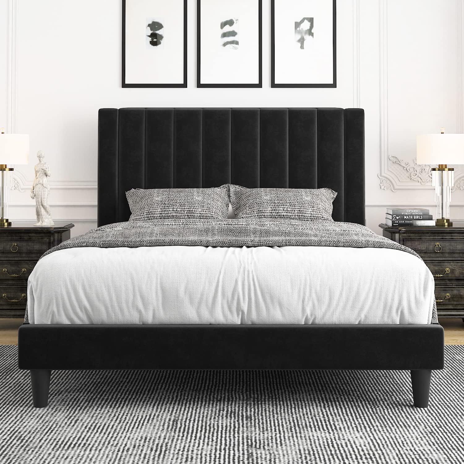 Allewie Full Platform Bed Frame/Velvet Upholstered Bed Frame with Vertical Channel Tufted Headboard/ - B09PNLYHJB