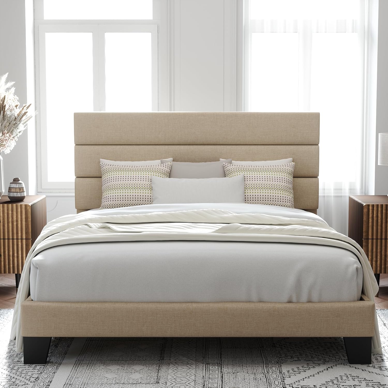 Allewie Queen Size Platform Bed Frame with Fabric Upholstered Headboard and Wooden Slats Support, Fu - B0BZ4Z2H52