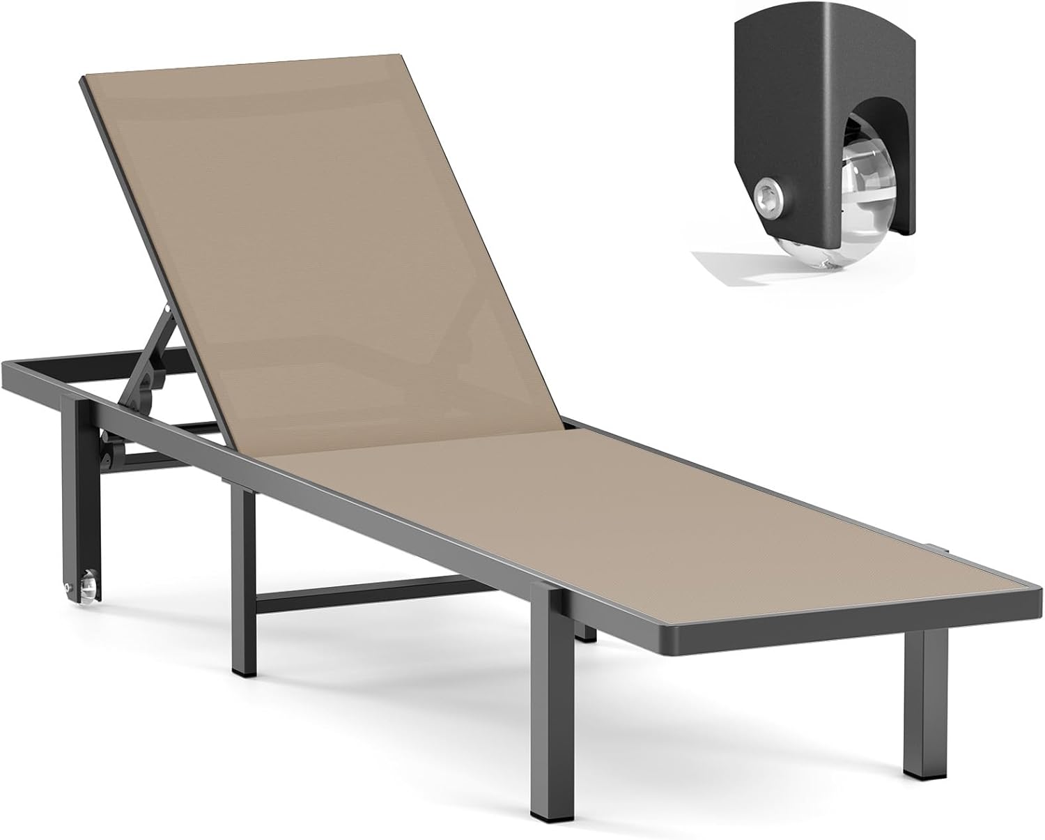 Aluminum Chaise Lounge Chair Outdoor with Wheels, Patio Lounge Chair with Adjustable 5-Position Recl - B0C9CW2R45