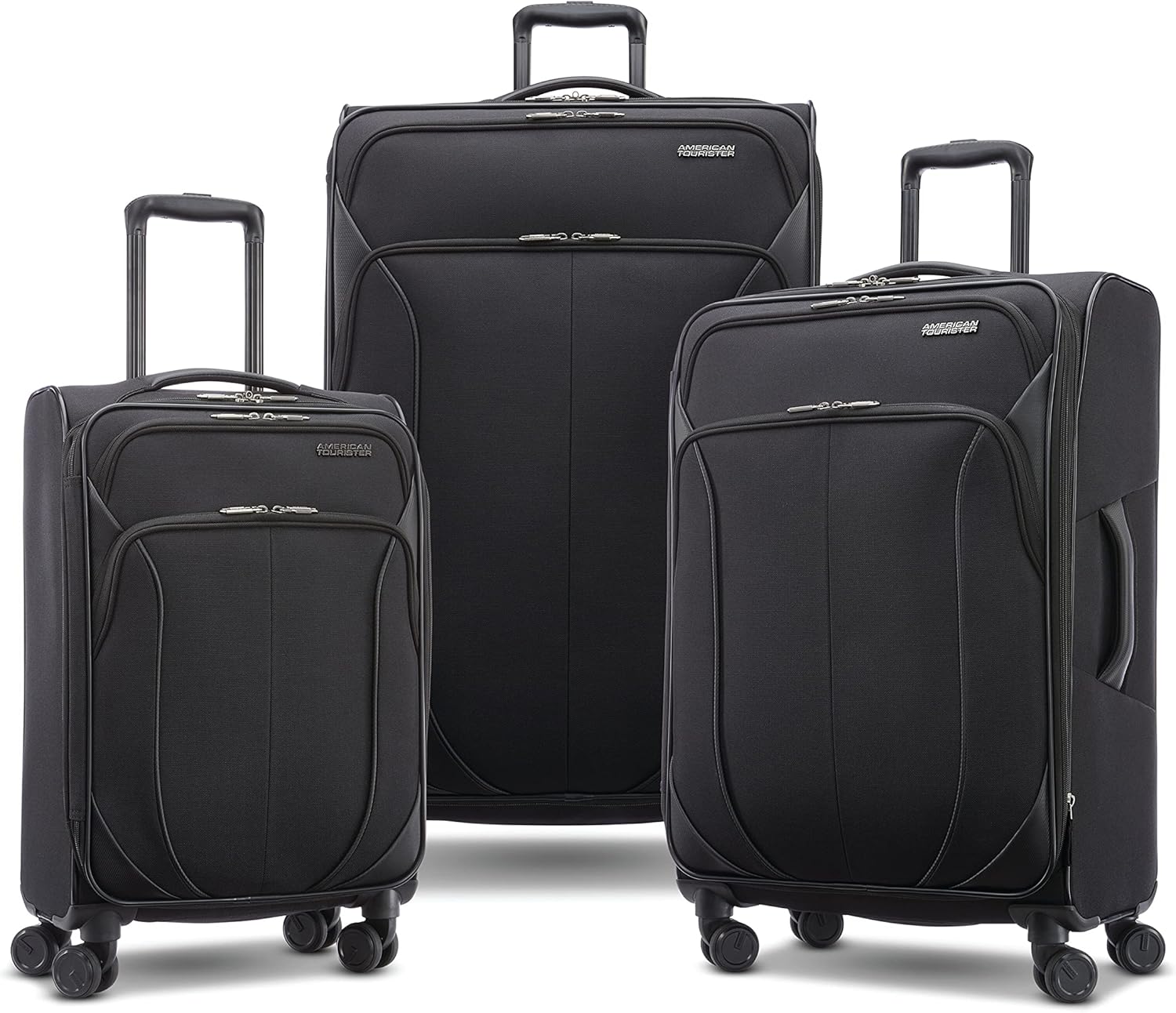 American Tourister 4 KIX 2.0 Softside Expandable Luggage with Spinners, Black, 3PC (CO/MED/LG) - B0BH9DL82Y