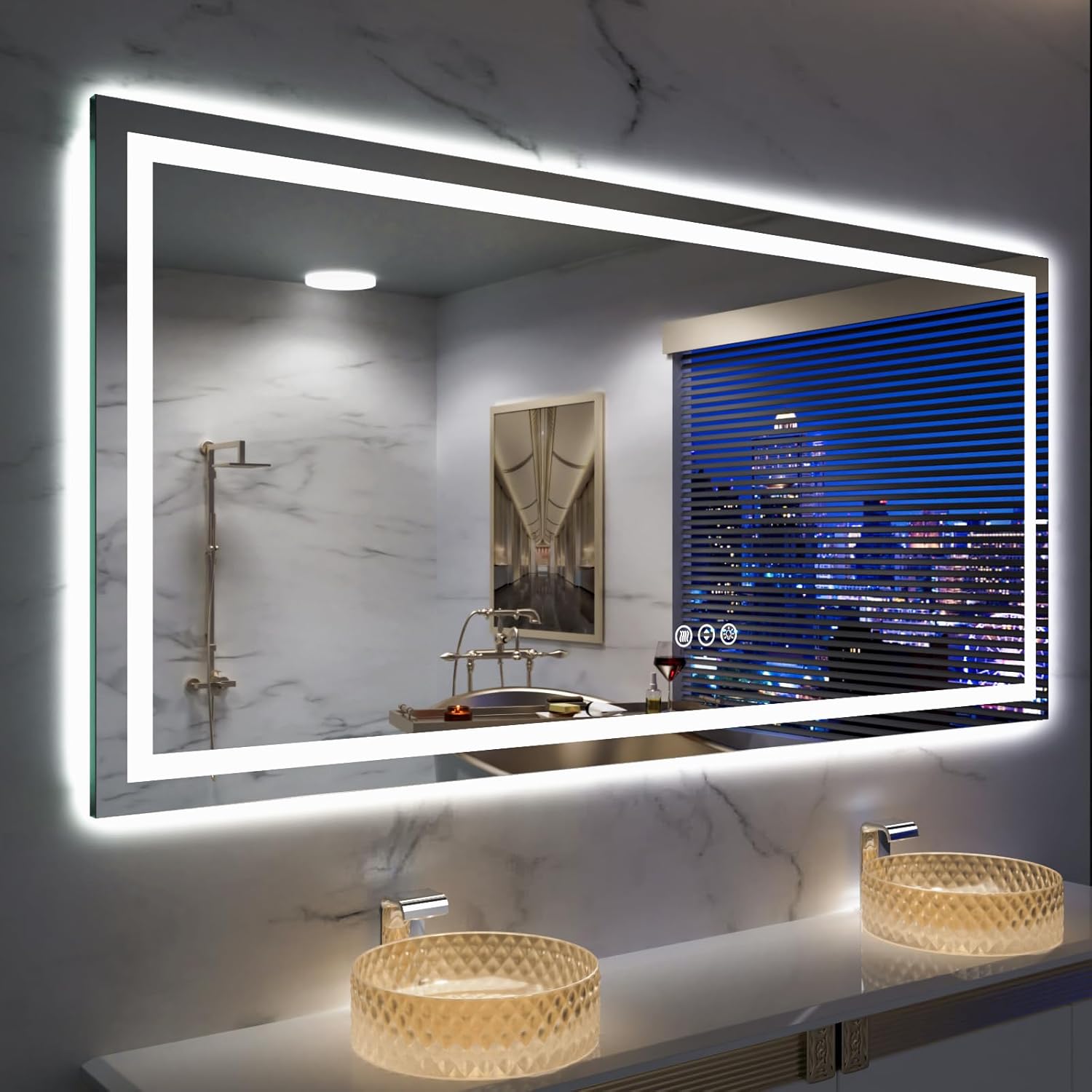 Amorho 72''x 40'' LED Mirror for Bathroom with Front and Backlight, Large Dimmable Wall Mirrors - B0BTLT6DWY