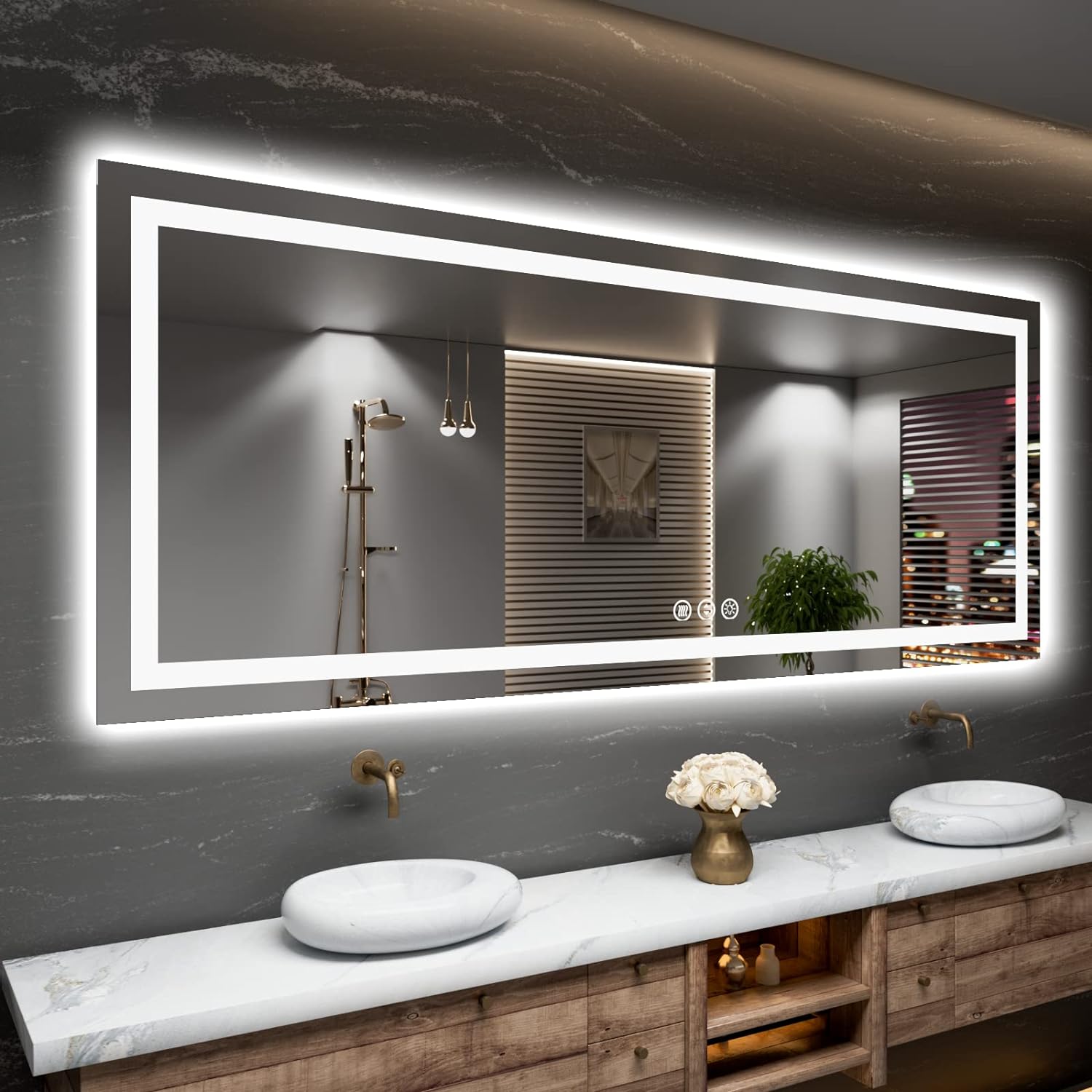 Amorho 84" X40" LED Mirror for Bathroom with Front and Backlight, Large Dimmable Wall Mirrors - B0BTLXHCQZ