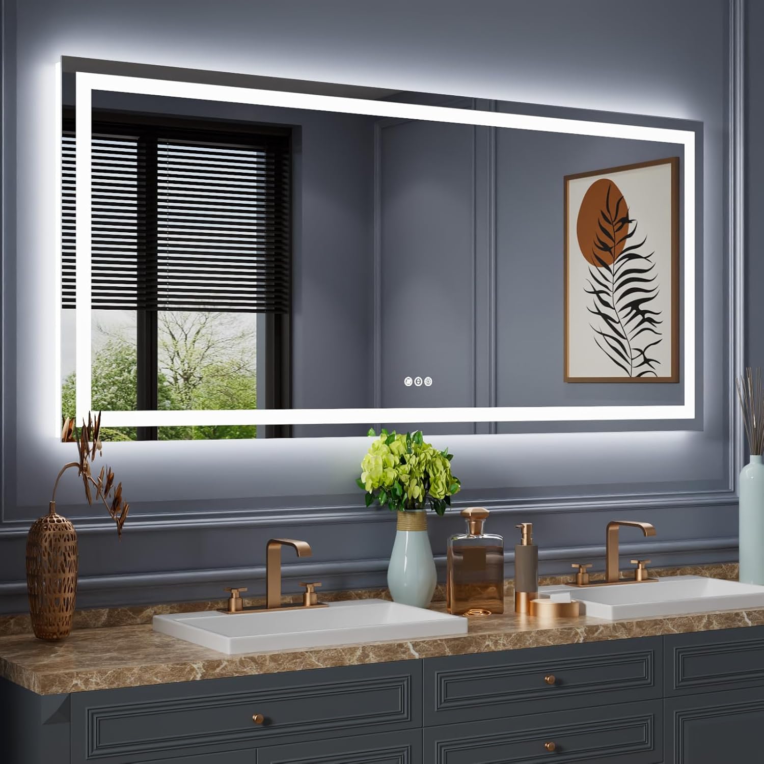 Amorho LED Bathroom Mirror Large 77"x 36" with Front Light and Backlit, Stepless Dimmable Wall - B09N92Y936