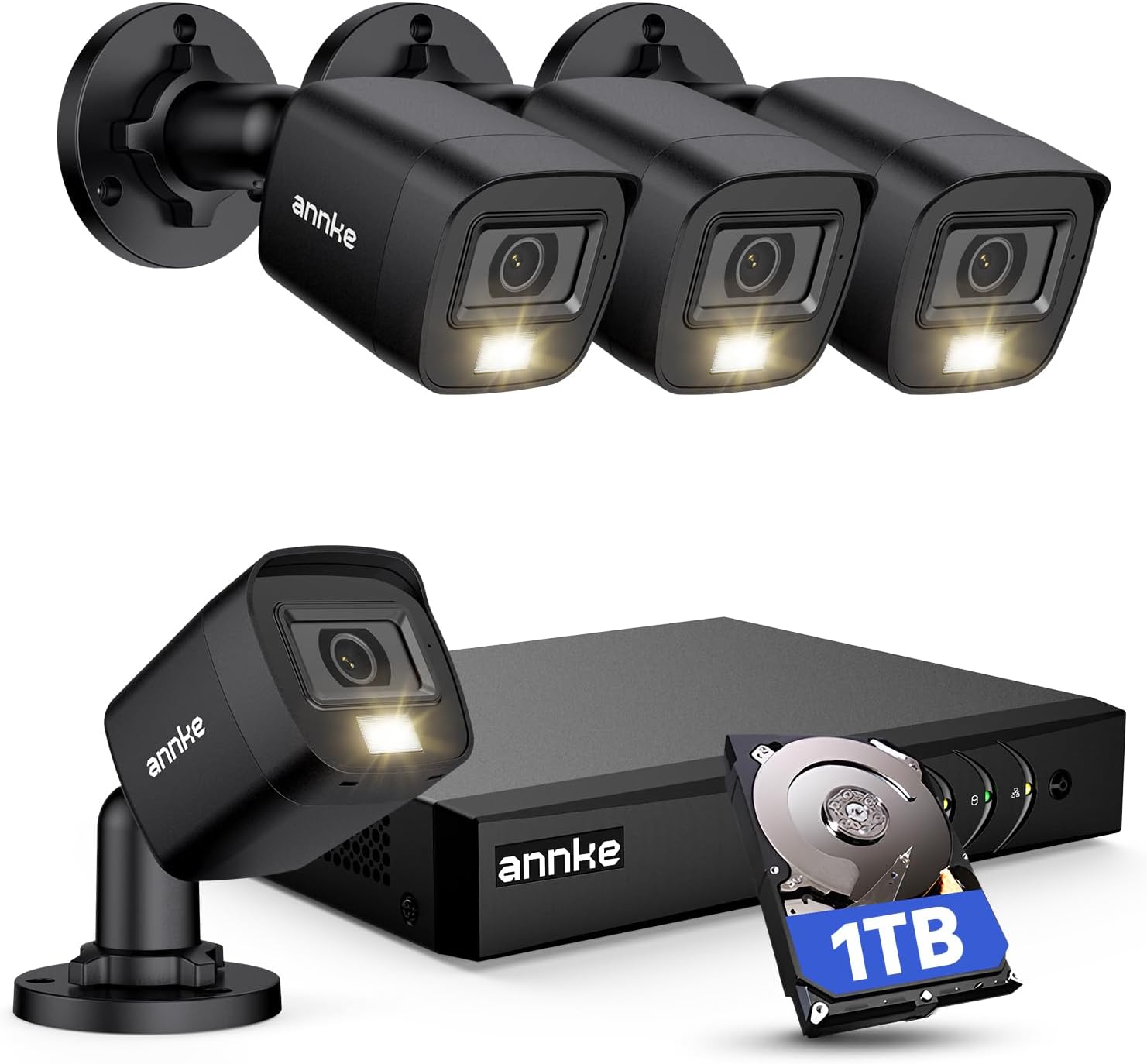 ANNKE 8CH H.265+ 3K Lite Wired Security Camera System with AI Human/Vehicle Detection, 4 x - B00ZZMVC1Y