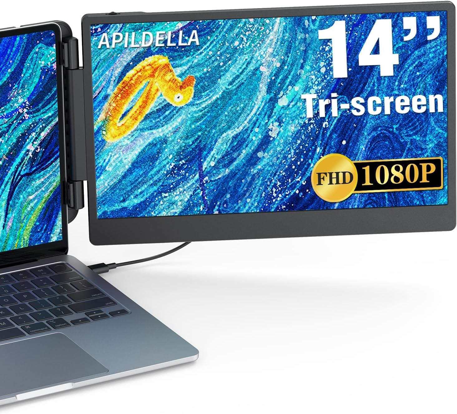 APILDELLA 14'' 1080P Portable Dual Monitor Extender for Laptops - USB C and HDMI, Plug-Play - B0CFZH2QY1