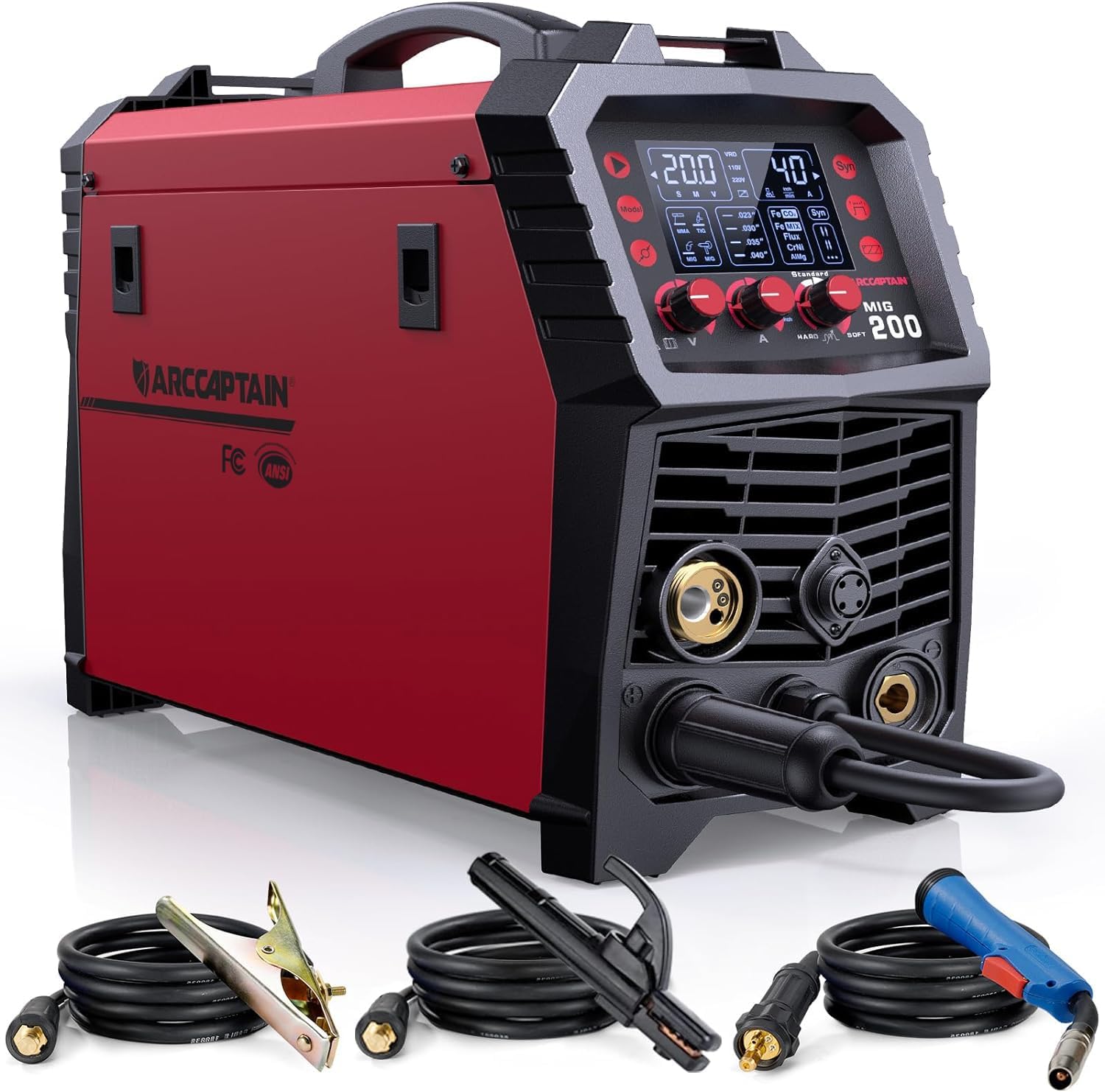 ARCCAPTAIN MIG Welder, 200Amp 6 in 1 Gas MIG/Gasless Flux Core MIG/Stick/Lift TIG/Spot welding/Spool - B0B1TGZ8XN