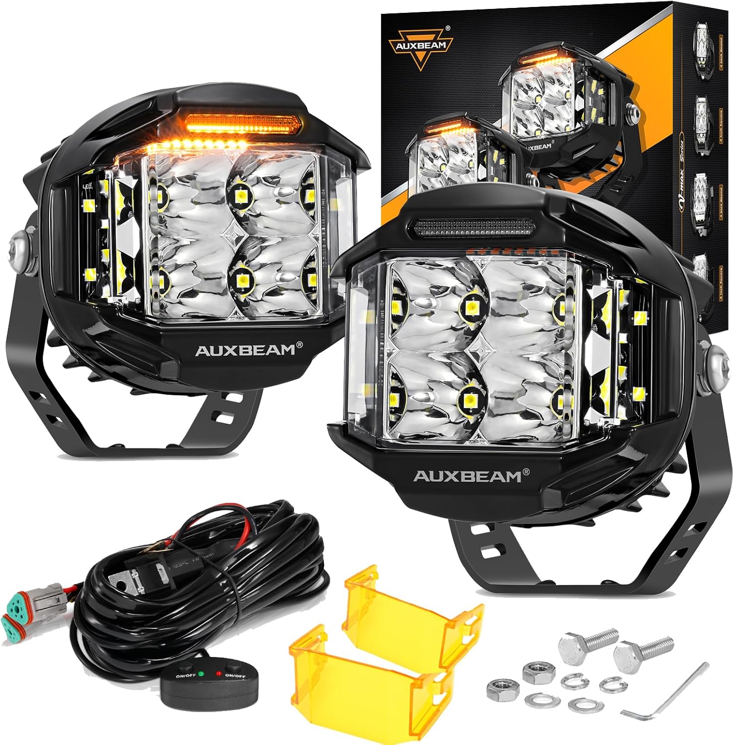 Auxbeam 4 Inch V-MAX Series LED Pods with Side Shooter, 92W Round Offroad Driving Lights - B0C495P293