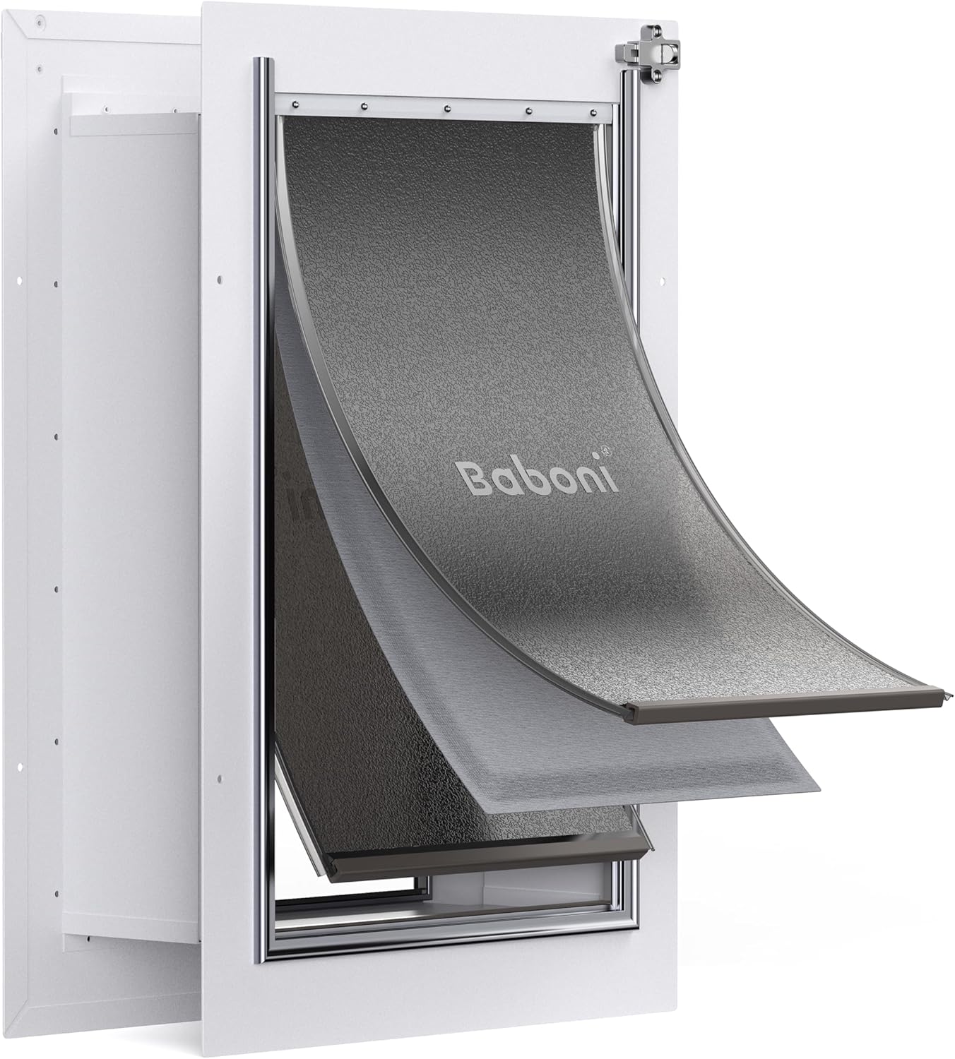 Baboni 3-Flap Pet Door for Wall, Steel Frame and Telescoping Tunnel, Aluminum Lock, Double Flap - B0CNCRBRM1