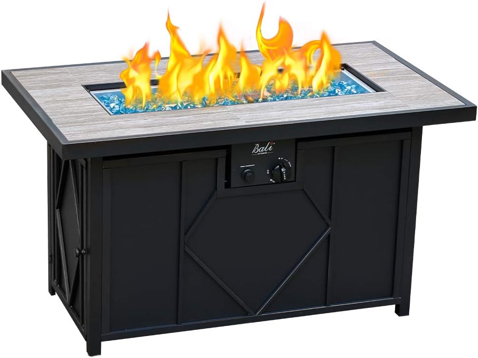 BALI OUTDOORS Fire Pit Table Propane Gas Firepit Rectangular Fire Table 42In 60,000 BTU for - B07JFSKSSF