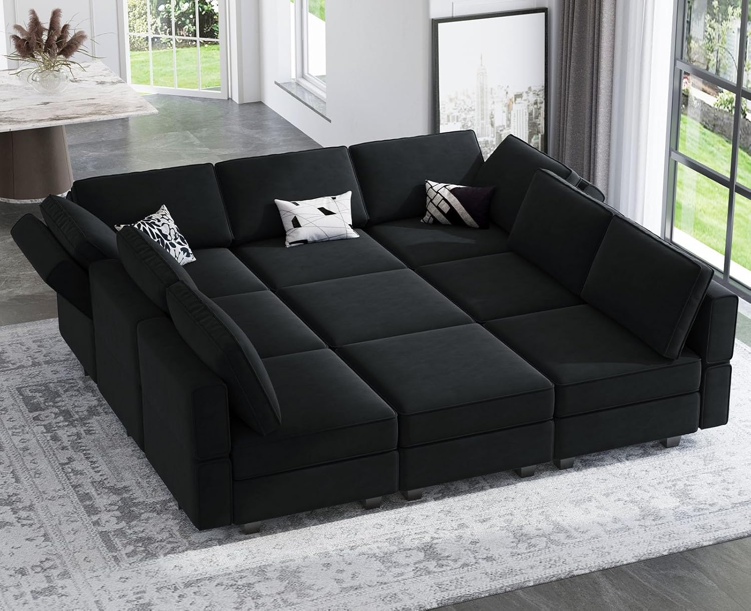 Belffin Modular Sectional Sofa with Ottomans Velvet Reversible Sleeper Chaise Bed Storage Seat Black - B0CD9Y474F