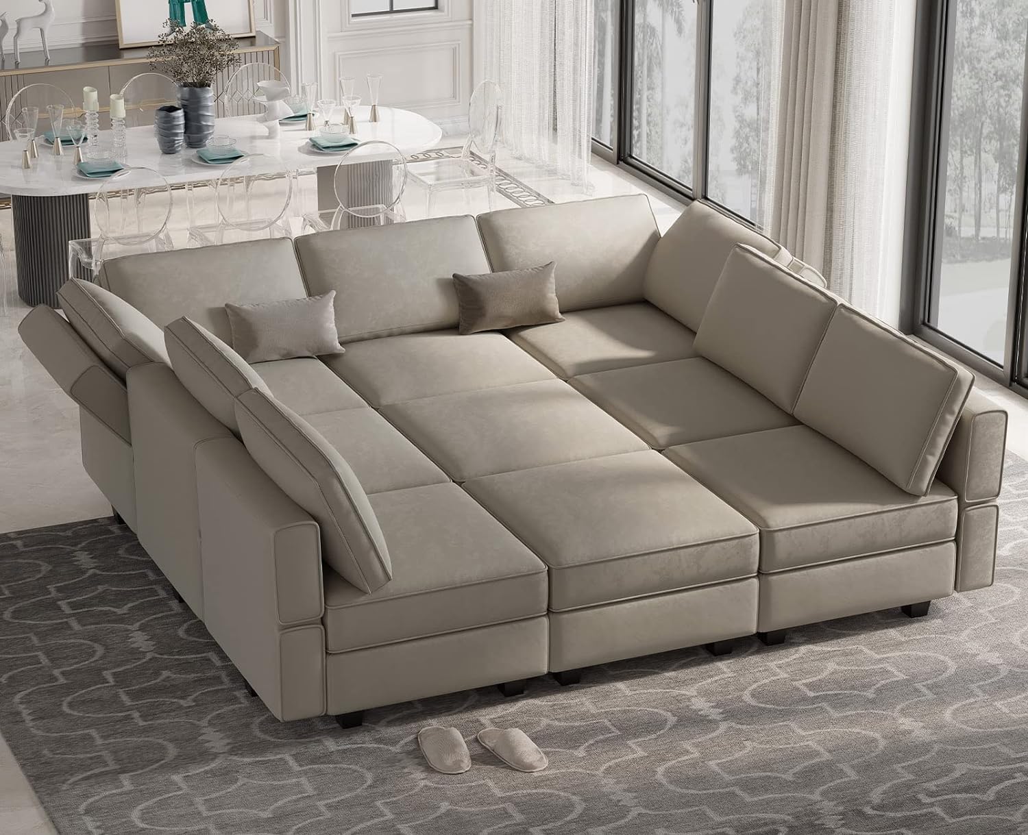 Belffin Reversible Velvet Modular Sectional Sleeper Sofa Bed with Ottomans, Storage and Chaise - Gre - B0BPHHZB6Z