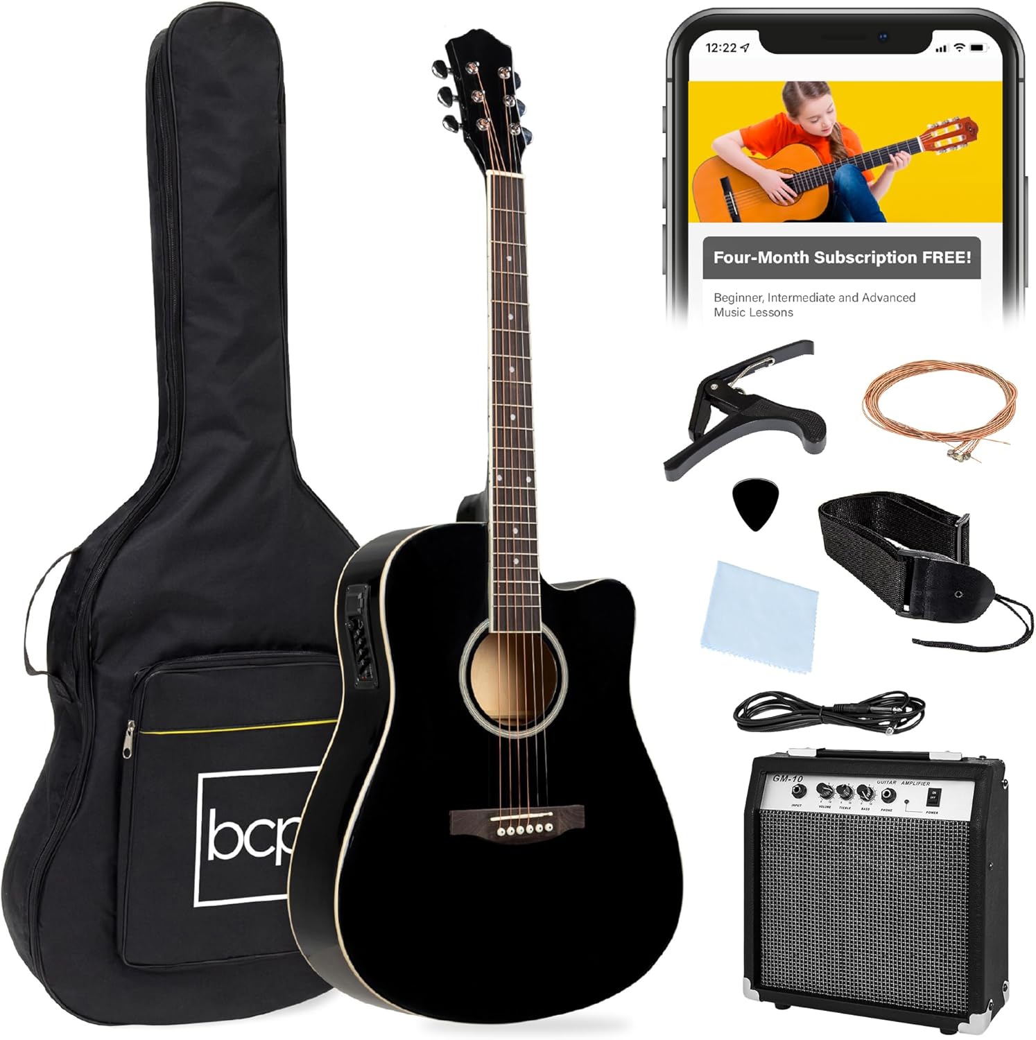 Best Choice Products Beginner Acoustic Electric Guitar Starter Set w/ 41in, All Wood Cutaway Design, - B07LGDVY9B
