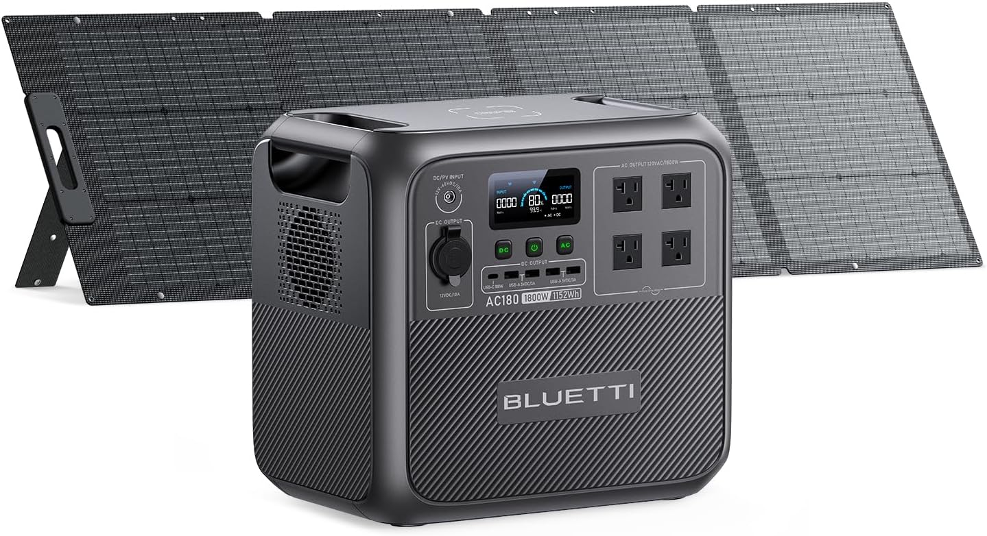 BLUETTI Solar Generator AC180 with 200W Solar Panel (Ships Separately), 1,152Wh Portable Power Stati - B0C2ZCPTNB
