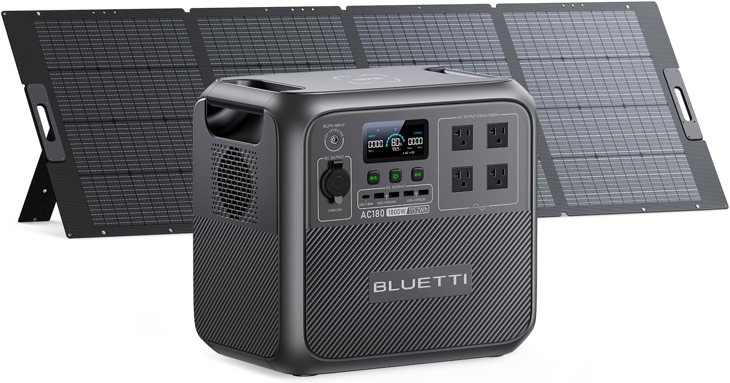 BLUETTI Solar Generator AC180 with 350W Solar Panel (Ships Separately), 1,152Wh Portable Power Stati - B0C2T8PLLB