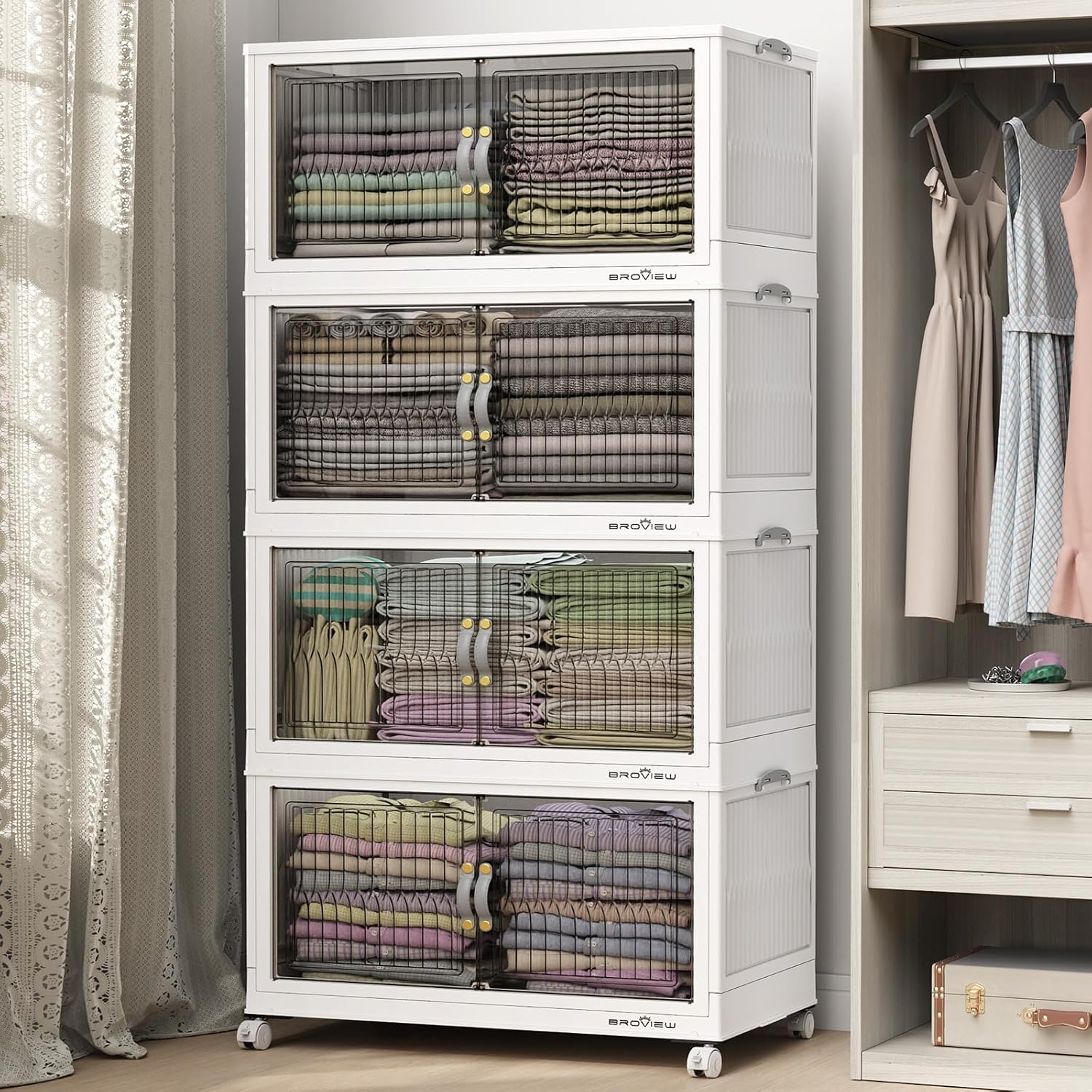 BROVIEW 480Qt Stackable Storage Bins with Lid, Closet Organizer and Storage Drawer, Collapsible Stor - B0CN4L5Y1R