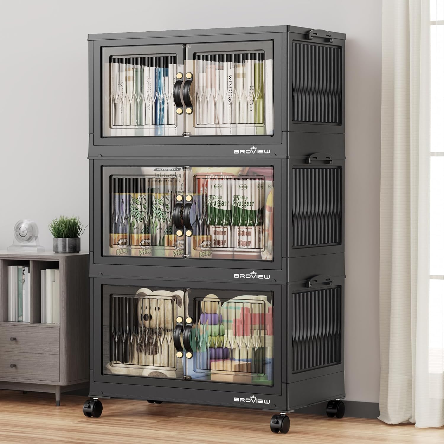 BROVIEW 600Qt Stackable Storage Bins with Lids, Closet Organizer and Storage Drawer, Collapsible Sto - B0DGT177H5
