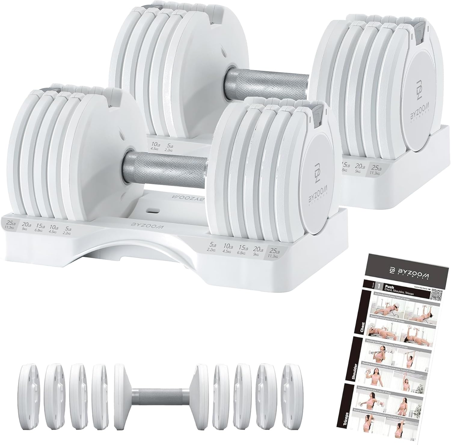 BYZOOM FITNESS Adjustable Dumbbell â€“ 12.5/25lb Single Unit OR Set of 2 â€“ 5-in-1 Adjustable - B0CRZ84NL7