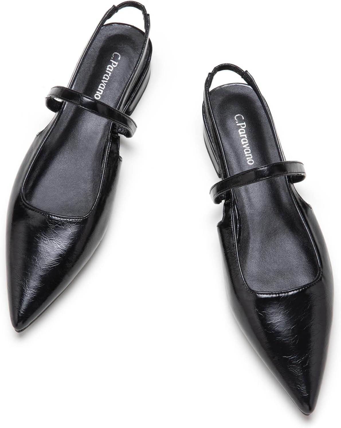 C.Paravano Women's Slingback Flats Pointed Toe Kitten Heels Low Heel Pumps Ankle Strap Comfort for - B0CSN4RGCD