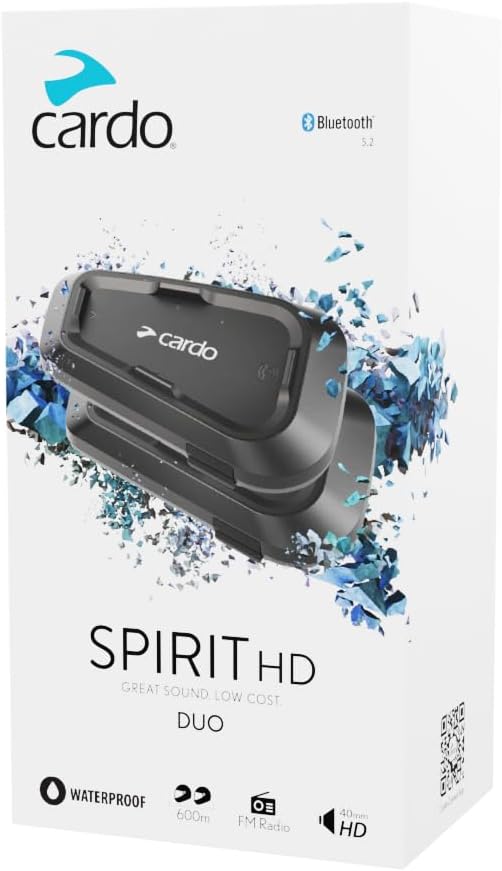 Cardo Systems Spirit HD Motorcycle Bluetooth Communication Headset - Black, Dual Pack - B09NF1N197