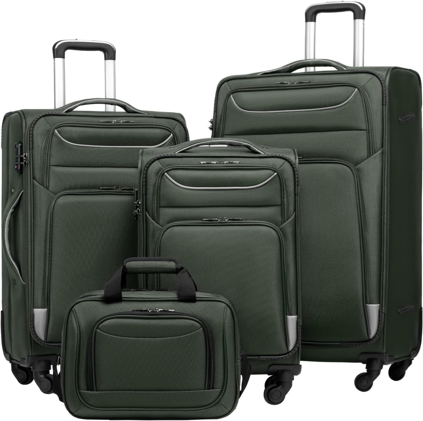 Coolife Luggage 4 Piece Set Suitcase TSA Lock Spinner Softshell lightweight (dark green) - B09Q52J3S6