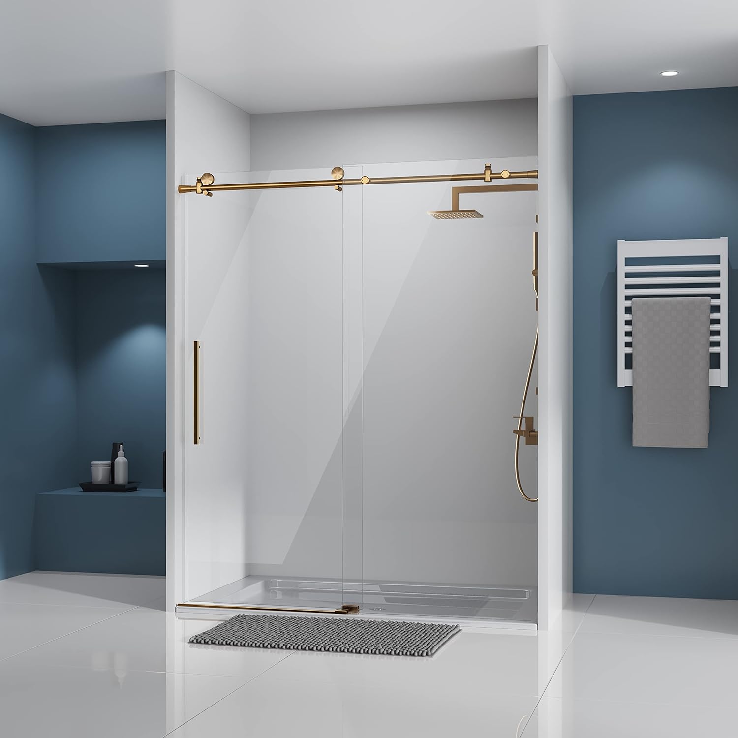 DELAVIN 56-60" W x 75" H Frameless Sliding Shower Door, Frameless Shower Door, Shower Glass - B09TZX9V47