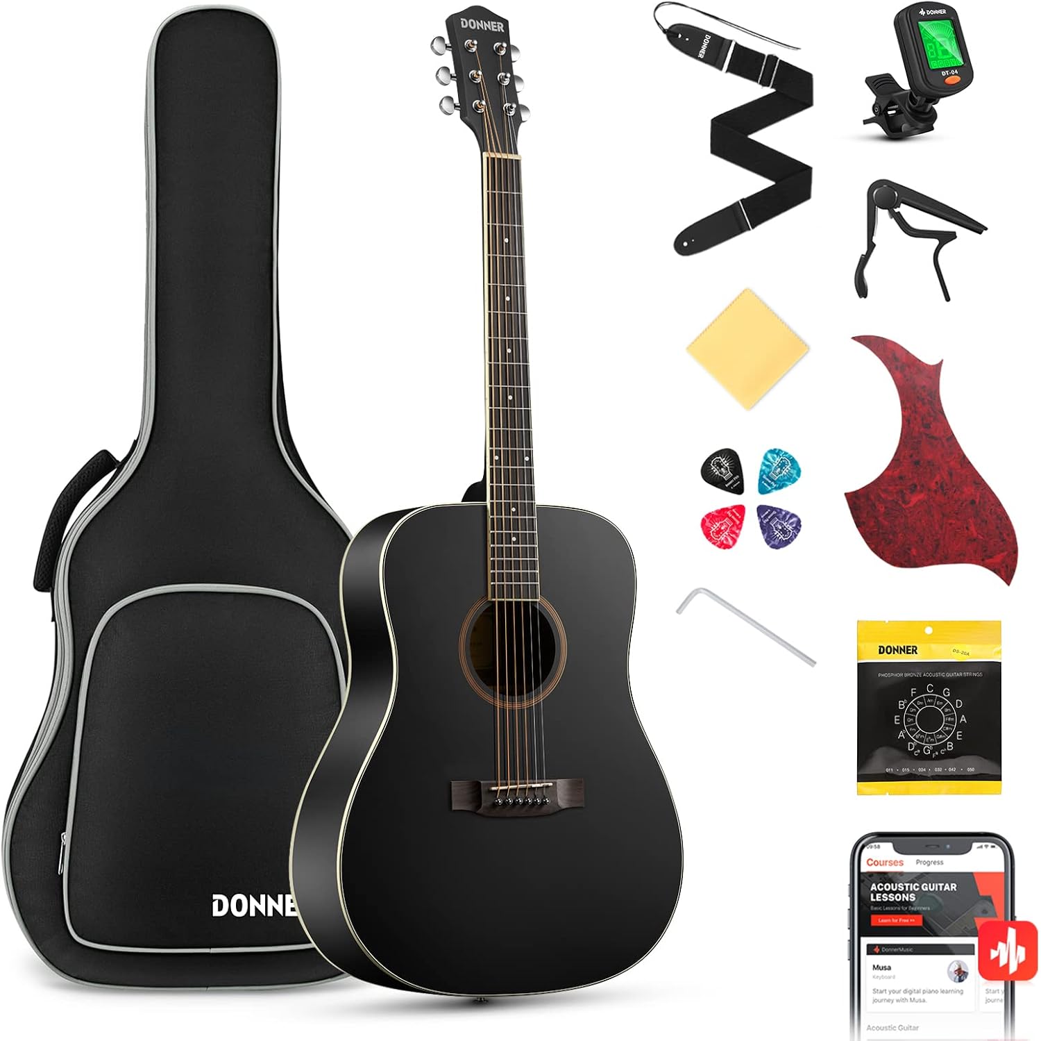 Donner 41'' Full Size Acoustic Guitar - Complete Beginner Kit for Adults, Teens with Free - B07K6FWTJD