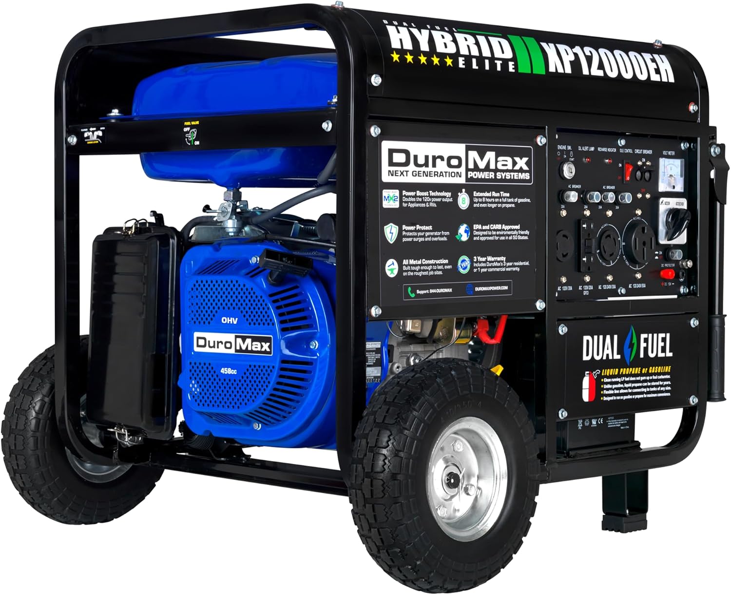 DuroMax XP12000EH 12,000-Watt Dual Fuel Portable Generator â€“ Gas & Propane, Electric Start, Whole Ho - B01M0N8256