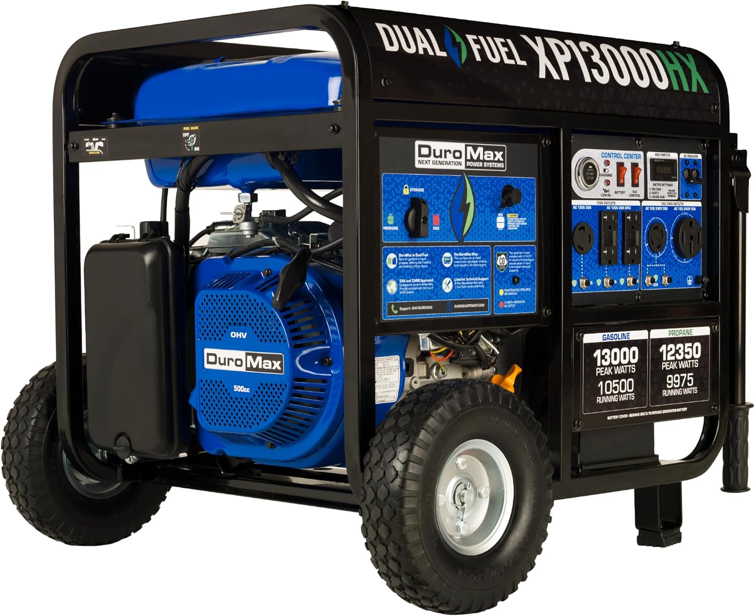 DuroMax XP13000HX Dual Fuel Portable Generator - 13000 Watt Gas or Propane Powered - Electric - B086Z452V9