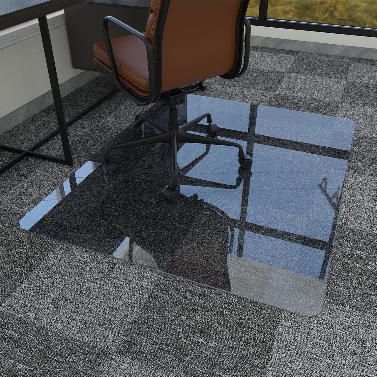 Easly 46" x 55" Chair Mat for Carpet - Office Chair Mat - Tempered Glass - B0C61V5RK5