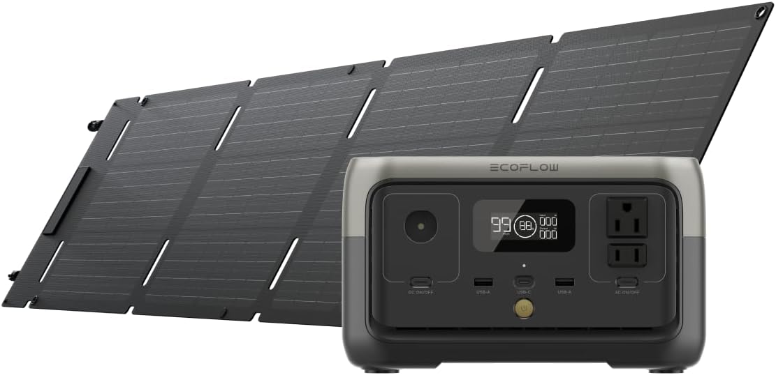 EF ECOFLOW Portable Power Station RIVER 2 with 60W Solar Panel, 256Wh LiFePO4 Battery/ 1 - B0CH8GT437