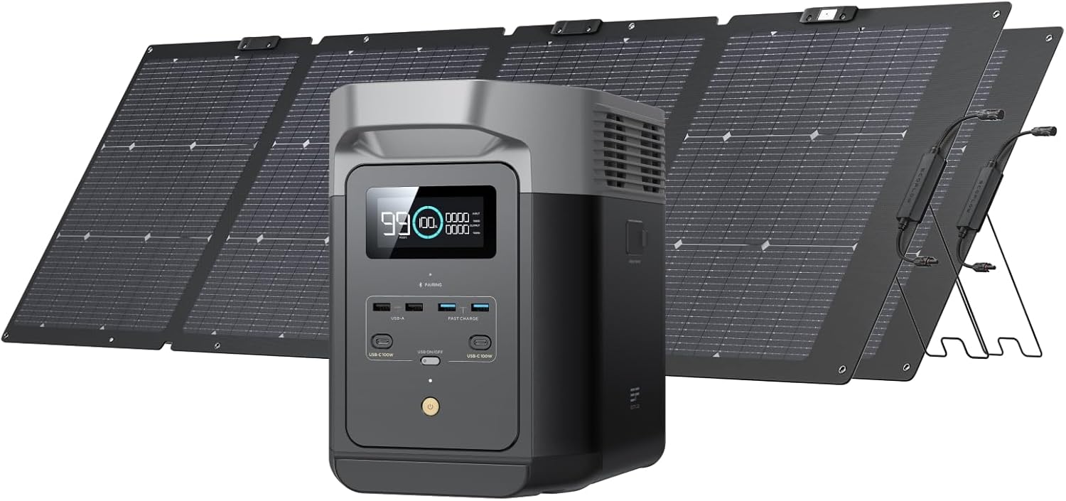 EF ECOFLOW Solar Generator DELTA 2 with 2x220W Portable Solar Panels, 1024Wh LFP Battery, Fast - B0BKSJXR9N