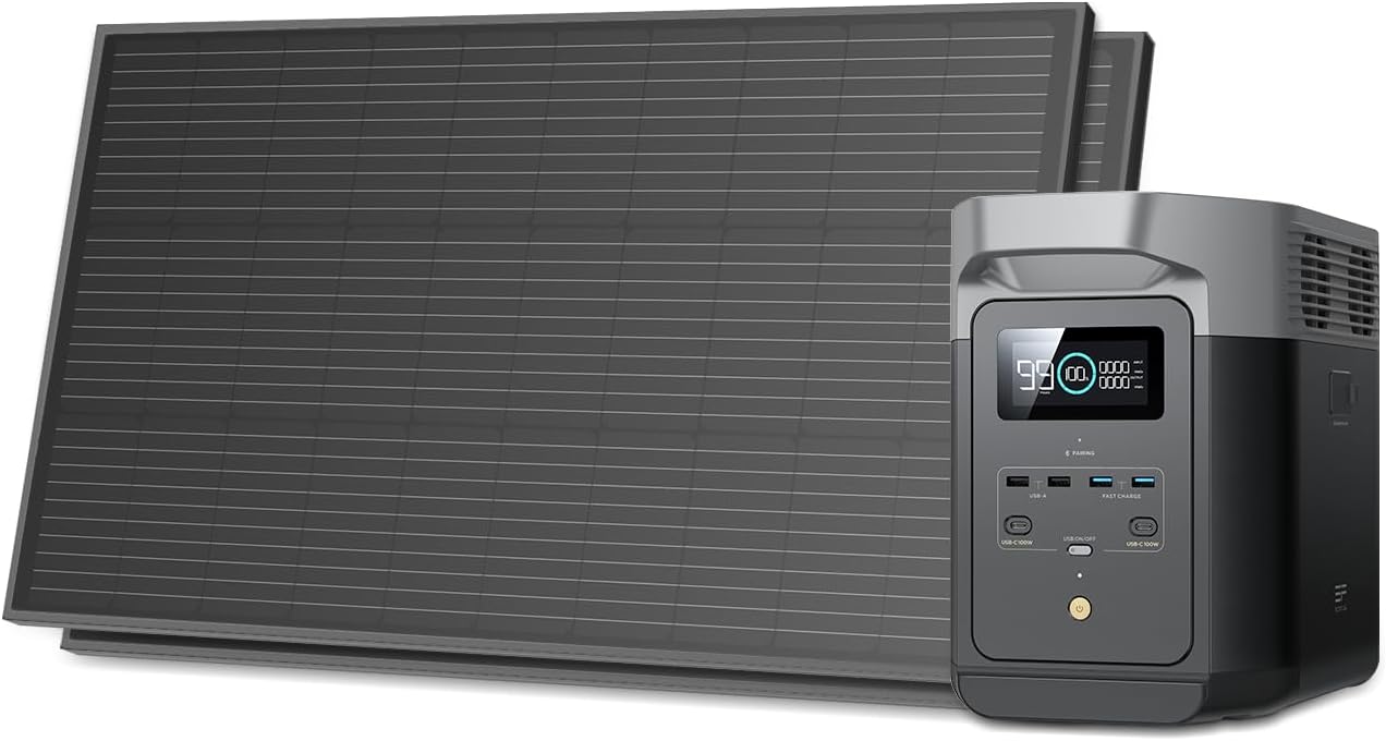 EF ECOFLOW Solar Generators, DELTA 2 Portable Power Station with 2PCS 100W 12V Solar Panels, - B0CHMD99Y4