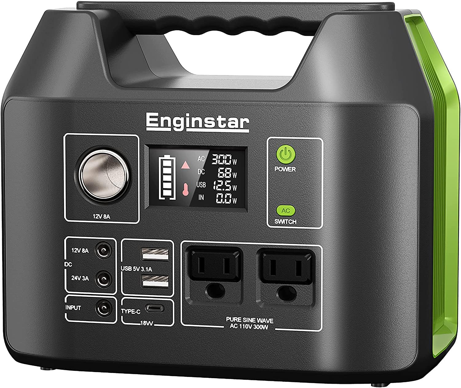EnginStar Solar Generator, 300W Portable Power Station, 296Wh Lithium Battery Backup w/Two 110V Pure - B09SHB84J2