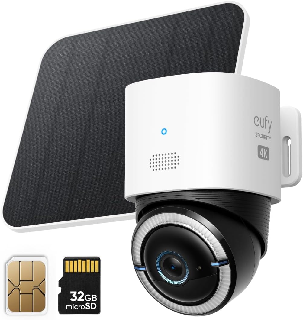 eufy Security 4G LTE Cam S330, 4K Cellular Solar Security Cameras Wireless Outdoor, Pan and - B0CZ6KW4NP
