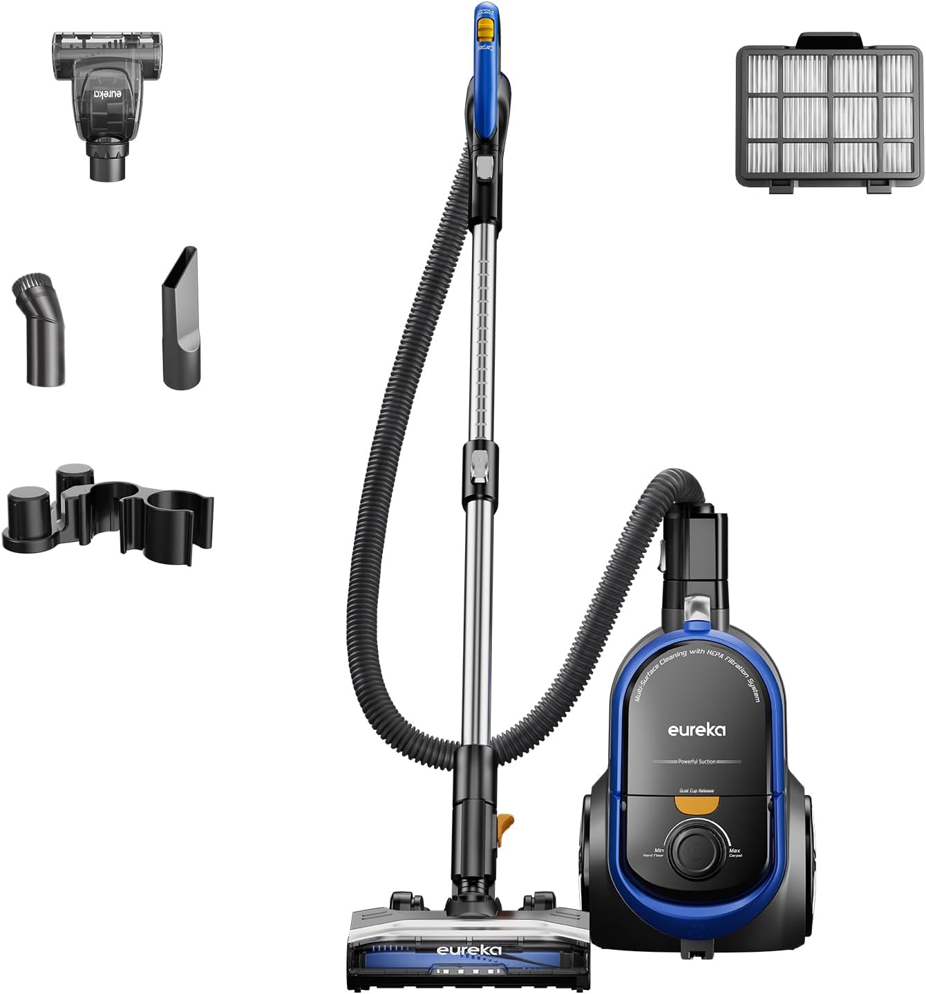 Eureka Bagless Canister Vacuum with Washable HEPA Filter, 16KPA Suction for Carpets/Hard Floors, Com - B0D266R58C