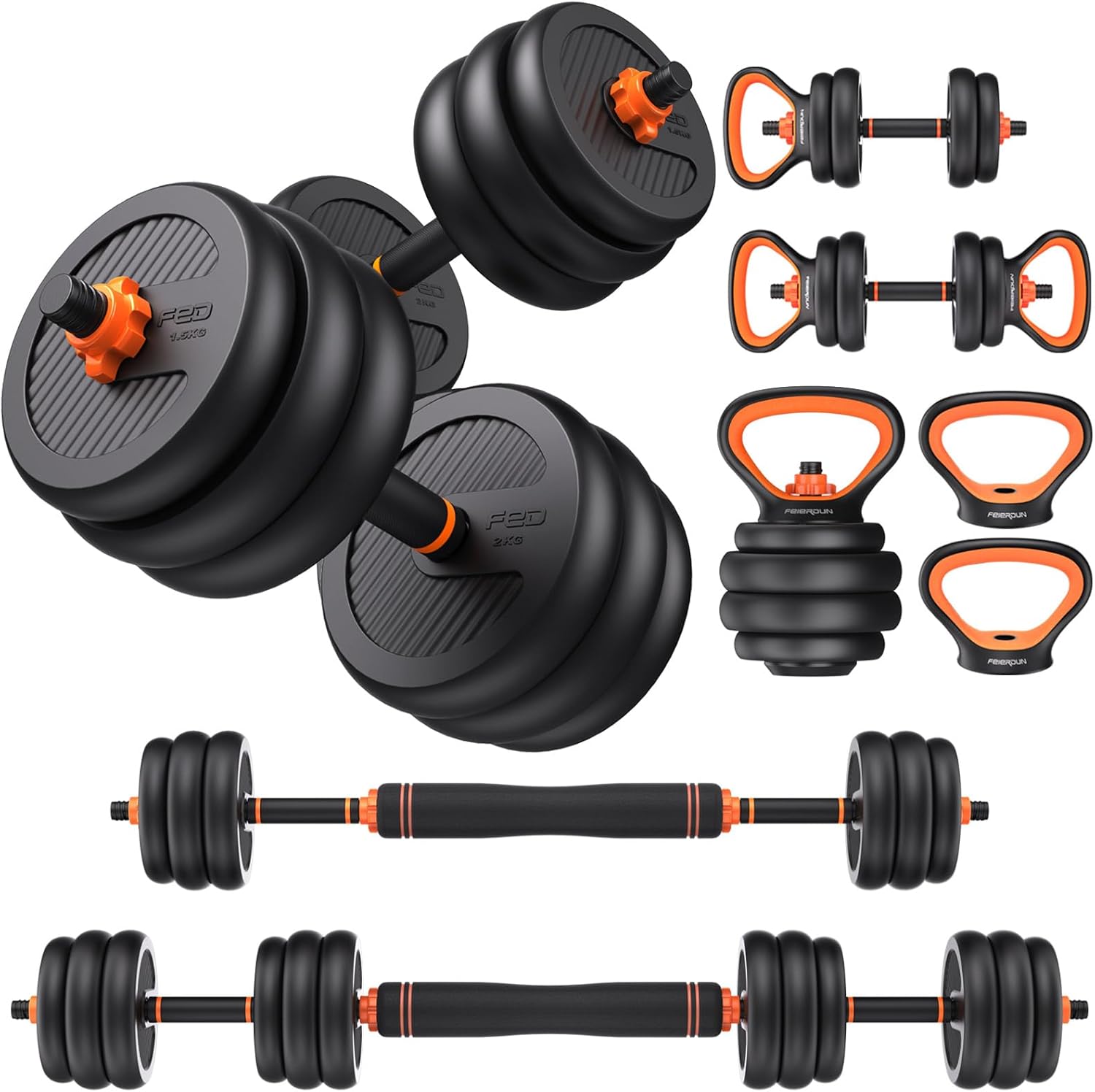 FEIERDUN Adjustable Dumbbells, 40lbs Free Weight Set with Connector, 4 in1 Dumbbells Set Used as - B0C2T9S8FD