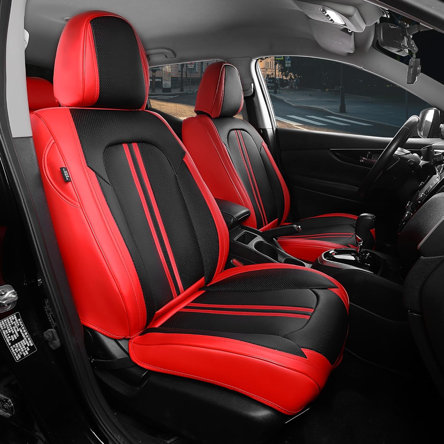FREESOO Car Seat Covers Full Set, Black Red Waterproof Car Seat Cover, Leather Seat Covers - B0D12NXTDL