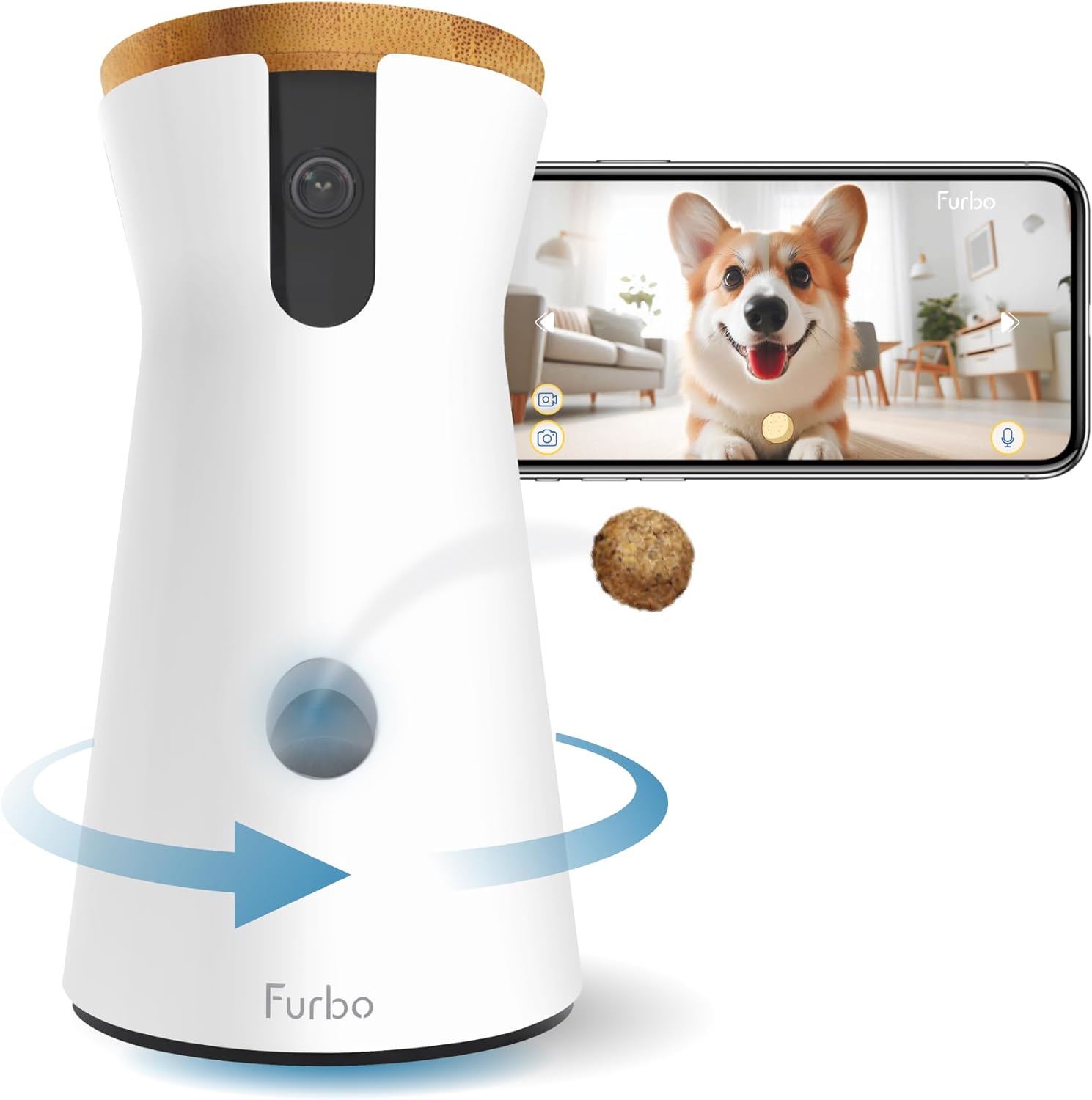 Furbo 360° Dog Camera: Home Security Camera with Barking Alerts, Rotating Pet Treat Dispenser with - B09GDQZLD1