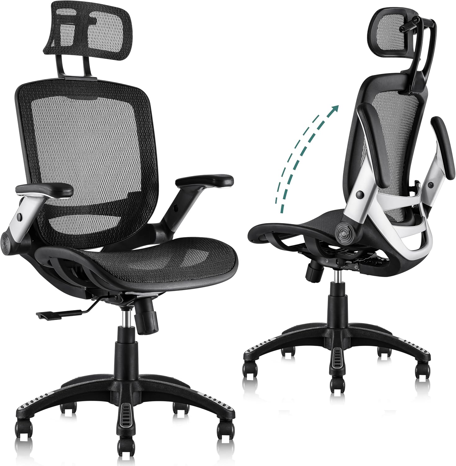 GABRYLLY Ergonomic Office Chair, High Back Home Desk Chair with Headrest, Flip-Up Arms, 90-120Â° Tilt - B07Y8BXBX8