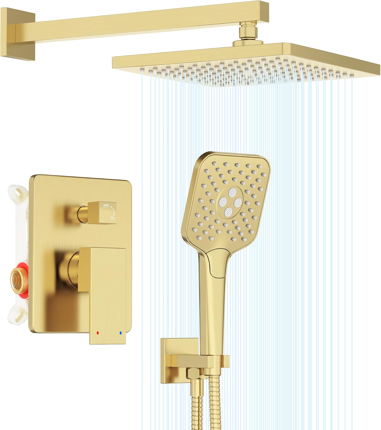 Gabrylly Shower System Gold, Wall Mounted Shower Faucet Set for Bathroom with High Pressure 10" - B08QF5SBJW