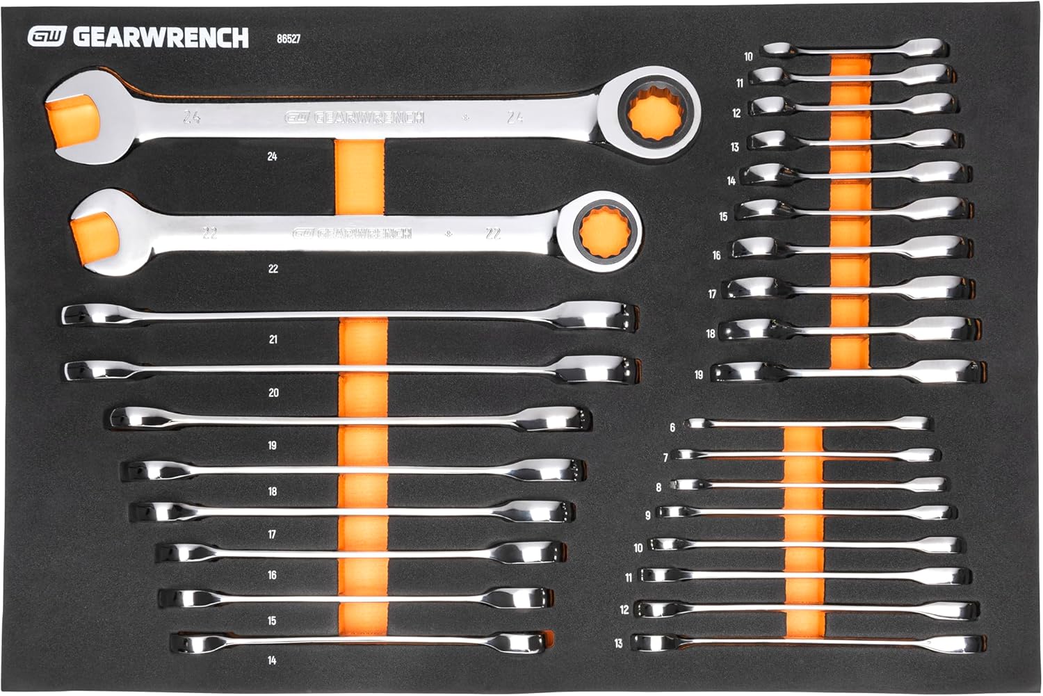GEARWRENCH 28 Piece 72T Metric Standard & Stubby Ratcheting Wrench Set with EVA Foam Tray - B09MTW814T