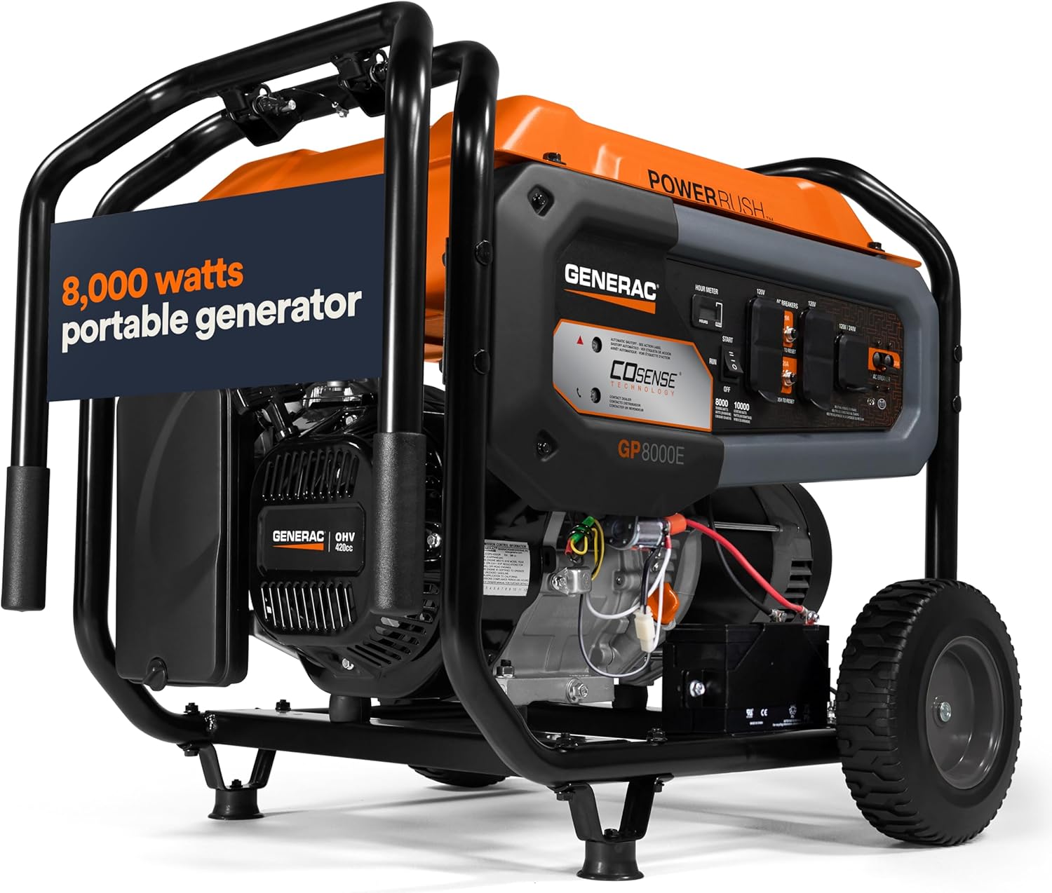 Generac 8,000-Watt Gas-Powered Portable Generator - Electric Start with COsense - PowerRush Advanced - B0CDMBYFR5
