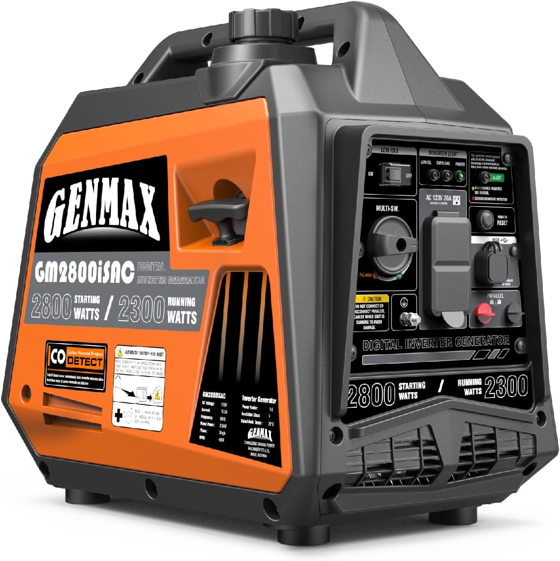 GENMAX Portable Generator, 2800W ultra-quiet gas engine,with CO Sensor and Parallel Capability, Idea - B0BWRZTWQ1