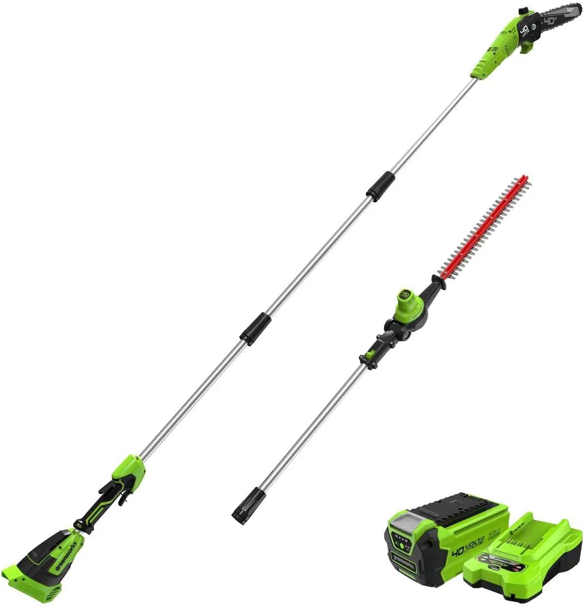 Greenworks 40V 10" Brushless Pole Saw + Pole Hedge Combo, 2.5Ah Battery and Charger Included - B0B99BSMWD